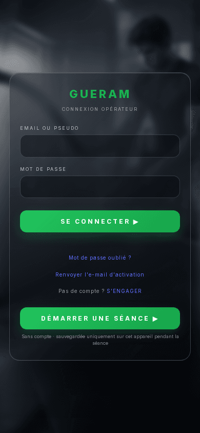 Écran public de connexion à GUERAM